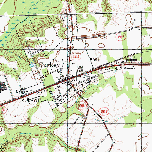 Topographic Map of Turkey, NC
