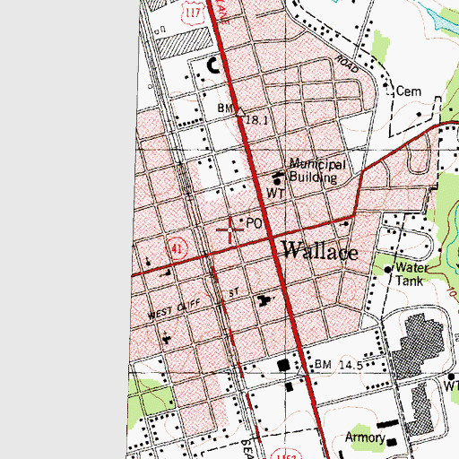 Topographic Map of Wallace, NC