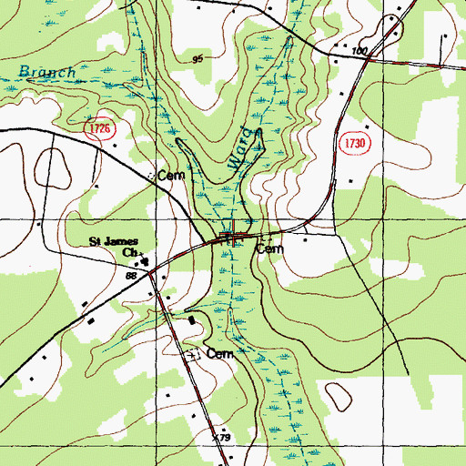 Topographic Map of Ward Branch, NC
