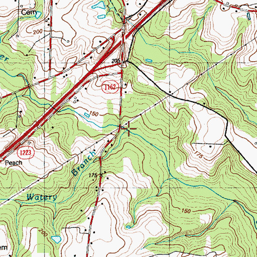 Topographic Map of Watery Branch, NC