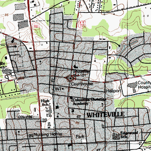 Topographic Map of Whiteville, NC