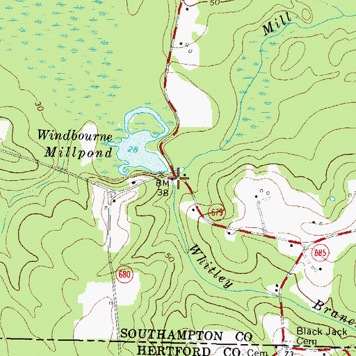 Topographic Map of Whitley Branch, VA