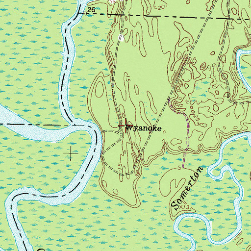 Topographic Map of Wyanoke, NC