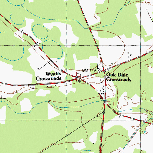 Topographic Map of Wyatts Crossroads, NC