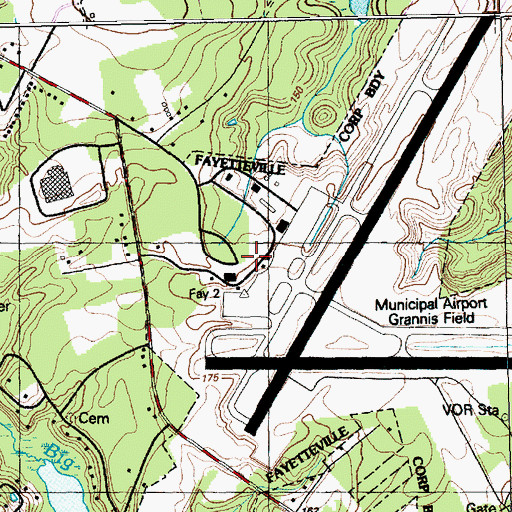 Topographic Map of Fayetteville Regional Airport/Grannis Field, NC