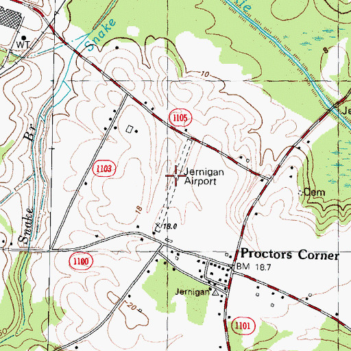 Topographic Map of Jernigan Airport (historical), NC