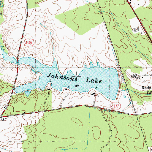 Topographic Map of Johnsons Lake, NC