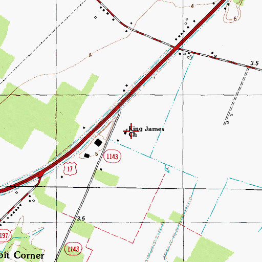 Topographic Map of King James Church, NC