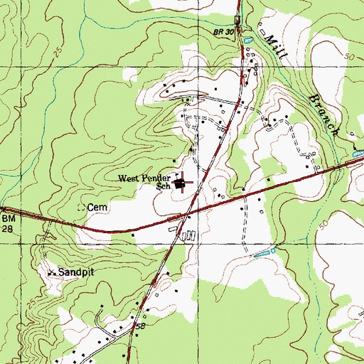 Topographic Map of West Pender Primary School, NC