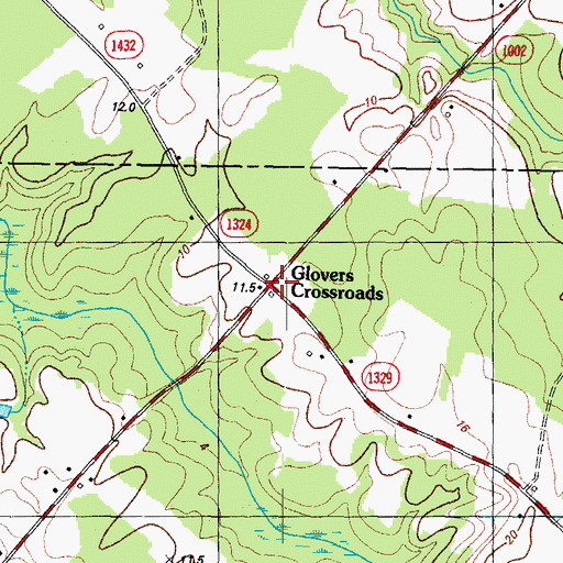 Topographic Map of Glovers Crossroads, NC