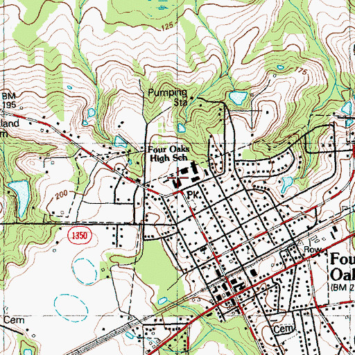 Topographic Map of Four Oaks High School, NC