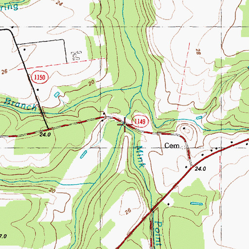 Topographic Map of Mink Point Branch, NC