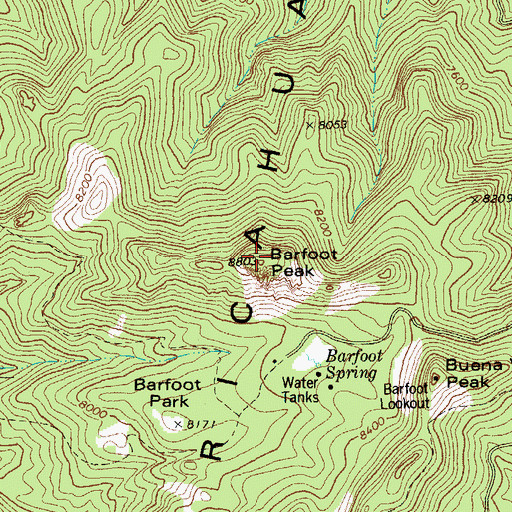 Topographic Map of Barfoot Peak, AZ