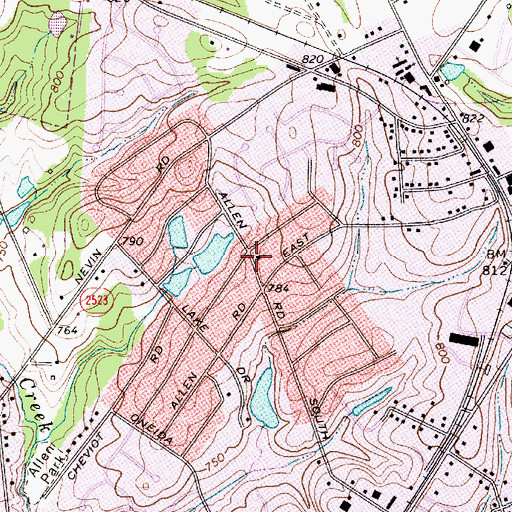 Topographic Map of Allen Hills, NC