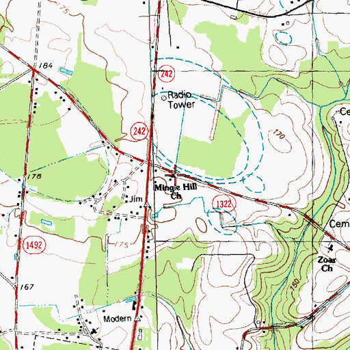 Topographic Map of Mingle Hill Church, NC