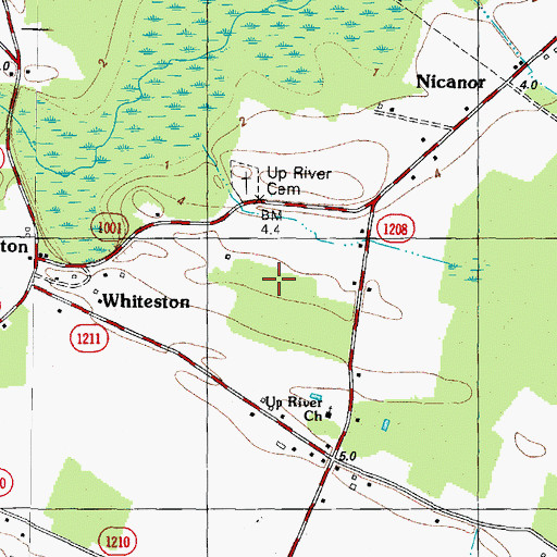 Topographic Map of Whiteston, NC