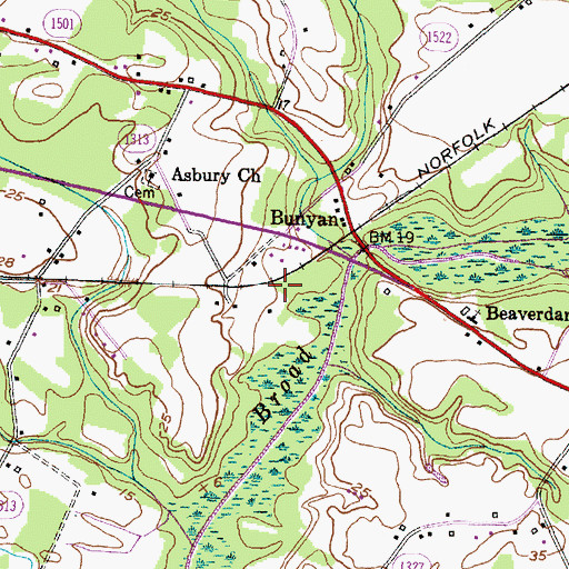 Topographic Map of Hall Swamp, NC