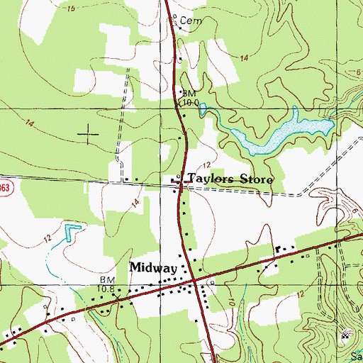 Topographic Map of Taylors Store, NC