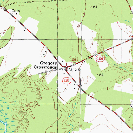 Topographic Map of Gregory Crossroads, NC
