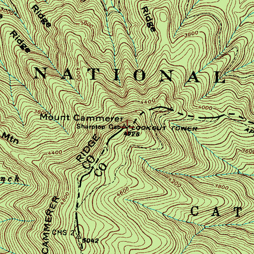 Topographic Map of Mount Cammerer Lookout Tower, NC