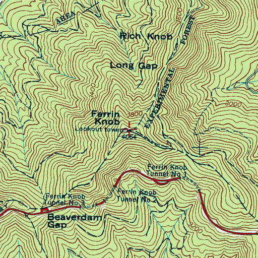 Topographic Map of Ferin Fire Tower, NC