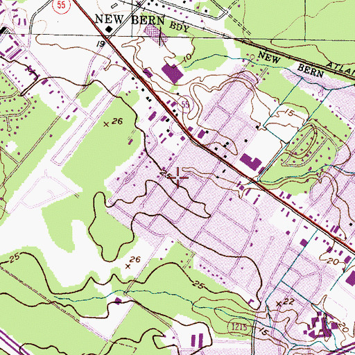 Topographic Map of Craven County, NC
