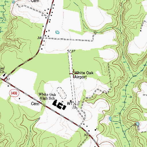 Topographic Map of White Oak Airport (historical), NC