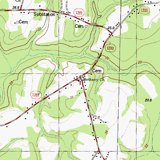 Topographic Map of Bethany Church, NC