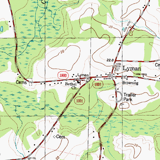 Topographic Map of Bethel Church, NC