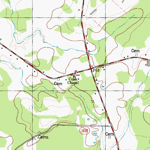 Topographic Map of Coles Chapel, NC
