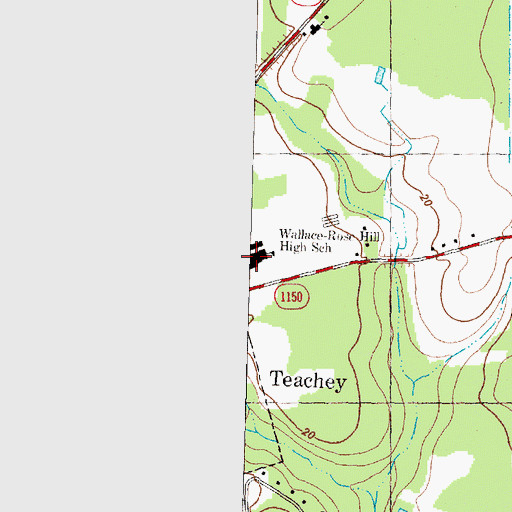 Topographic Map of Wallace Rose Hill High School, NC