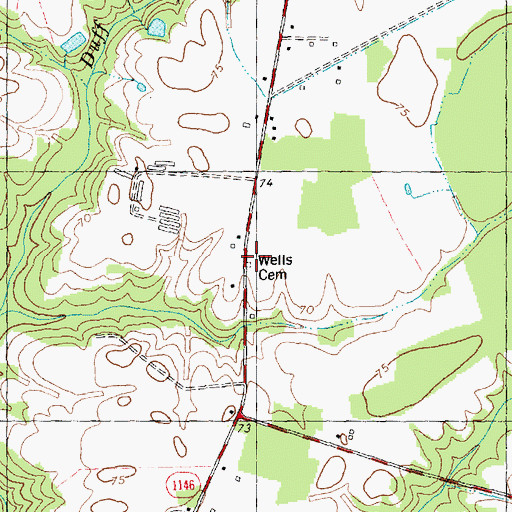 Topographic Map of Wells Cemetery, NC