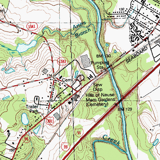 Topographic Map of Hills of Neuse Memorial Gardens, NC