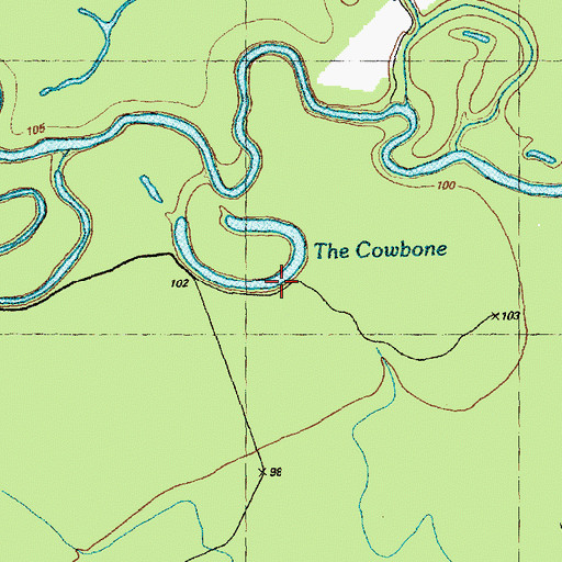 Topographic Map of The Cowbone, NC