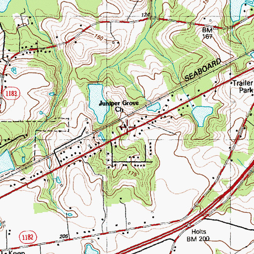 Topographic Map of Juniper Grove Church, NC