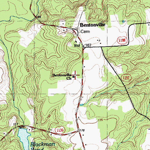 Topographic Map of Bentonville Church, NC