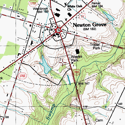 Topographic Map of Weeks Park, NC