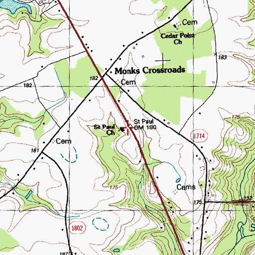 Topographic Map of Saint Paul Church, NC