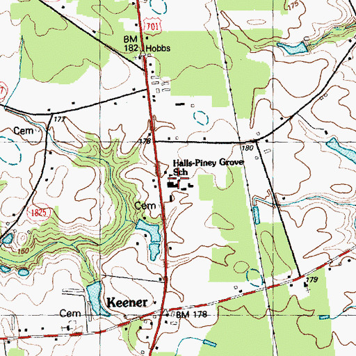 Topographic Map of Halls-Piney Grove School, NC
