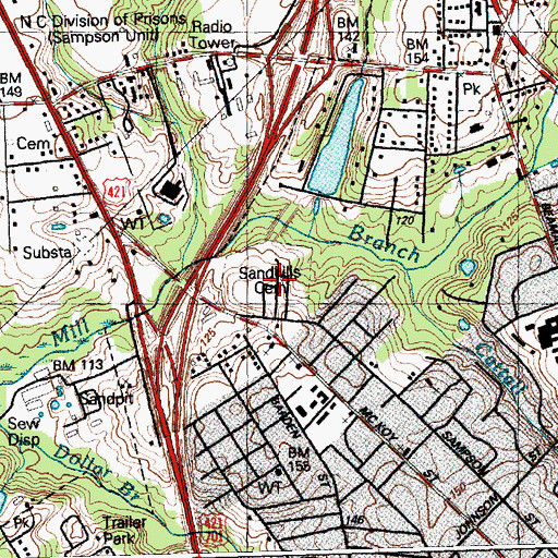 Topographic Map of Sandhills Cemetery, NC