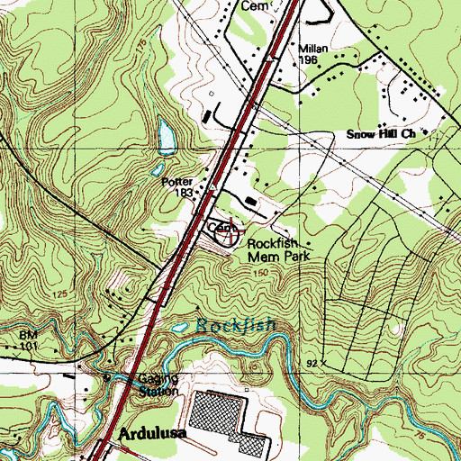 Topographic Map of Rockfish Memorial Park, NC