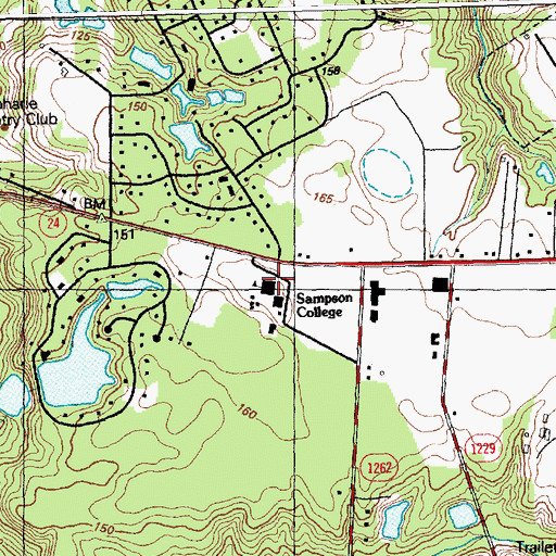 Topographic Map of Sampson College, NC