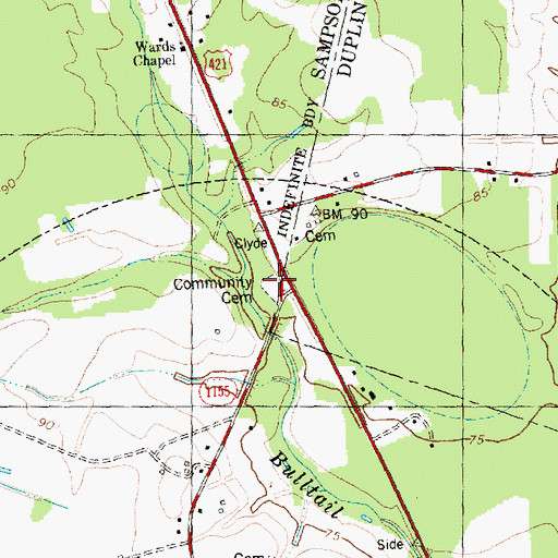 Topographic Map of Community Cemetery, NC
