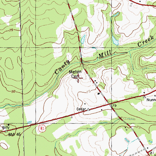 Topographic Map of Melvin Cemetery, NC