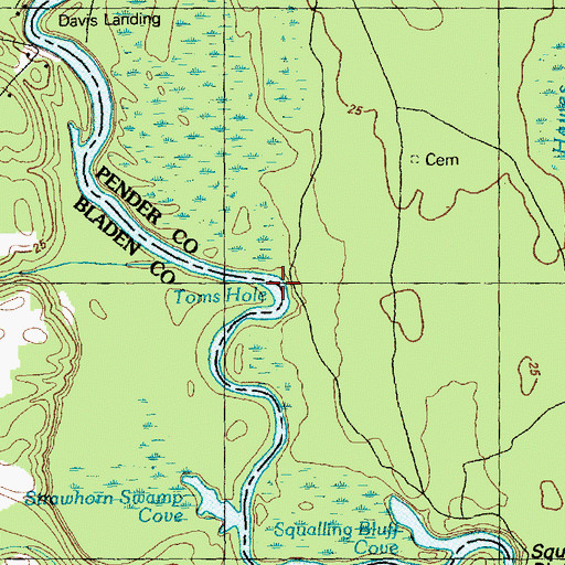 Topographic Map of Toms Hole, NC