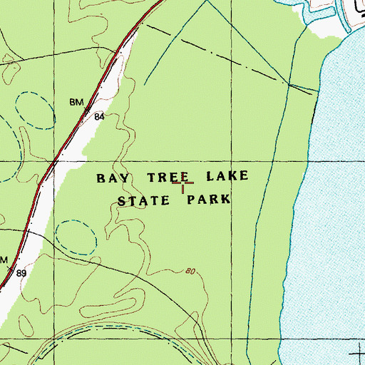 Topographic Map of Bay Tree Lake State Park, NC
