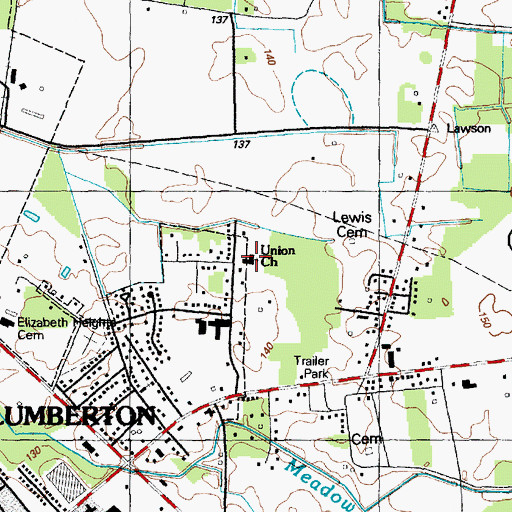 Topographic Map of Union Church, NC