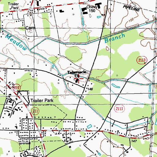 Topographic Map of Tabernacle Church, NC