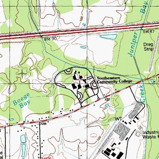 Topographic Map of Southeastern Community College, NC