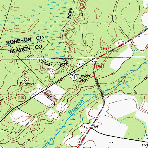 Topographic Map of Lewis Cemetery, NC